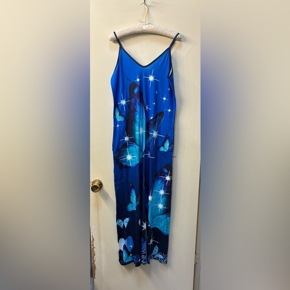 Other - New Blue Butterfly Print sun dress adjustable straps size small